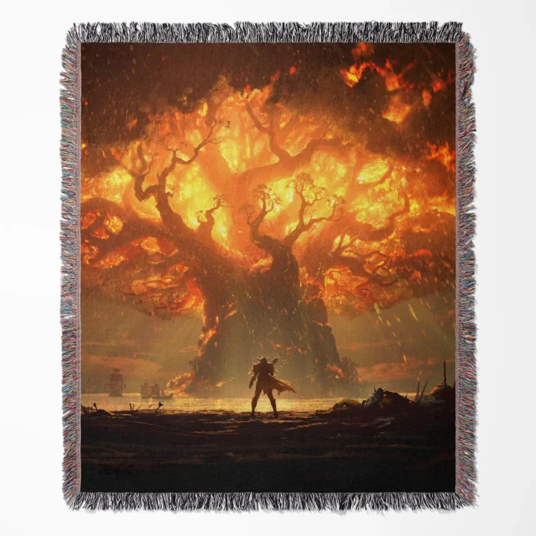 World of Warcraft The World Tree woven tapestry throw blanket, designed with fun wall art, room decor, and picnic mat functionality, making it a perfect gift for World of Warcraft fans.