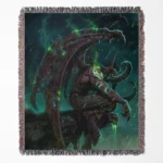 World of Warcraft Illidan woven tapestry throw blanket, featuring epic wall rug design, room decor, and cozy home decor, perfect as a collectible for World of Warcraft fans.