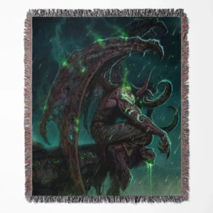 World of Warcraft Illidan woven tapestry throw blanket, featuring epic wall rug design, room decor, and cozy home decor, perfect as a collectible for World of Warcraft fans.