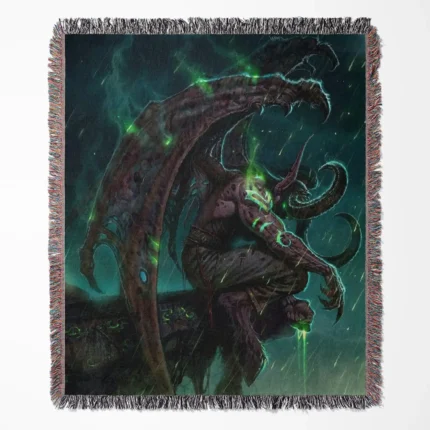 World of Warcraft Illidan woven tapestry throw blanket, featuring epic wall rug design, room decor, and cozy home decor, perfect as a collectible for World of Warcraft fans.