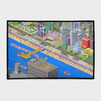 Embrace the pixelated world of *San Andreas* with this fun retro rug. Perfect for bedrooms or as merch, it adds a playful, nostalgic touch to your space, perfect for fans of the game.