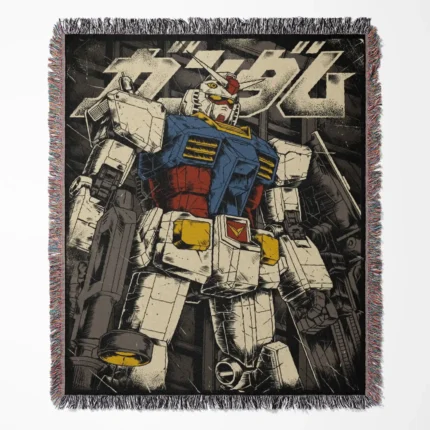 Gdam woven tapestry throw blanket, stylish wall rug and room decor, perfect home accent for fans of mecha and sci-fi.