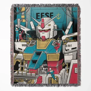 Gdam woven tapestry throw blanket, classic wall art and room decor, ideal for mecha collectors seeking to add a bold accent to their space.