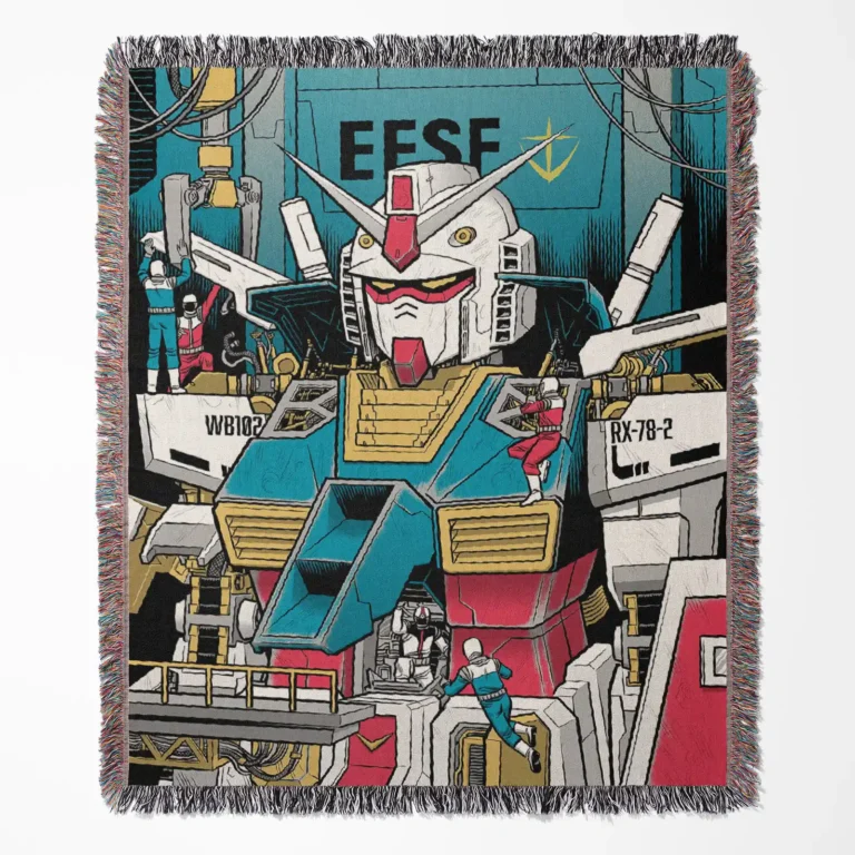 Gdam woven tapestry throw blanket, classic wall art and room decor, ideal for mecha collectors seeking to add a bold accent to their space.