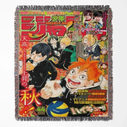Haikyuu Manga Cover woven tapestry throw blanket, energetic wall rug and room decor, a collectible gift for fans of the Haikyuu anime.