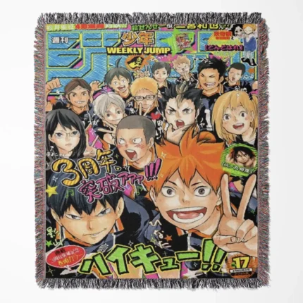 Haikyuu Manga Cover woven tapestry throw blanket, unique throw and room decor, perfect anime fan gift for fans of the volleyball anime Haikyuu.