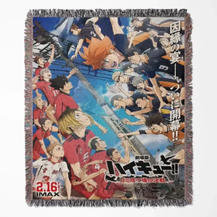 Haikyuu Manga Cover woven tapestry throw blanket, stylish wall rug and room decor, ideal gift for volleyball fans of the Haikyuu anime series.