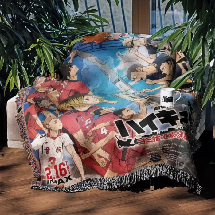 Haikyuu Manga Cover Woven Tapestry Throw Blanket – Stylish Wall Rug, Room & Home Decor, Volleyball Fans Gift - Image 3
