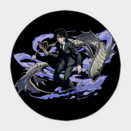 Bring the calm yet deadly presence of *Chrollo* into your room with this stylish round rug. Ideal for room decor or as a collector display, it adds sophistication and style to your space.