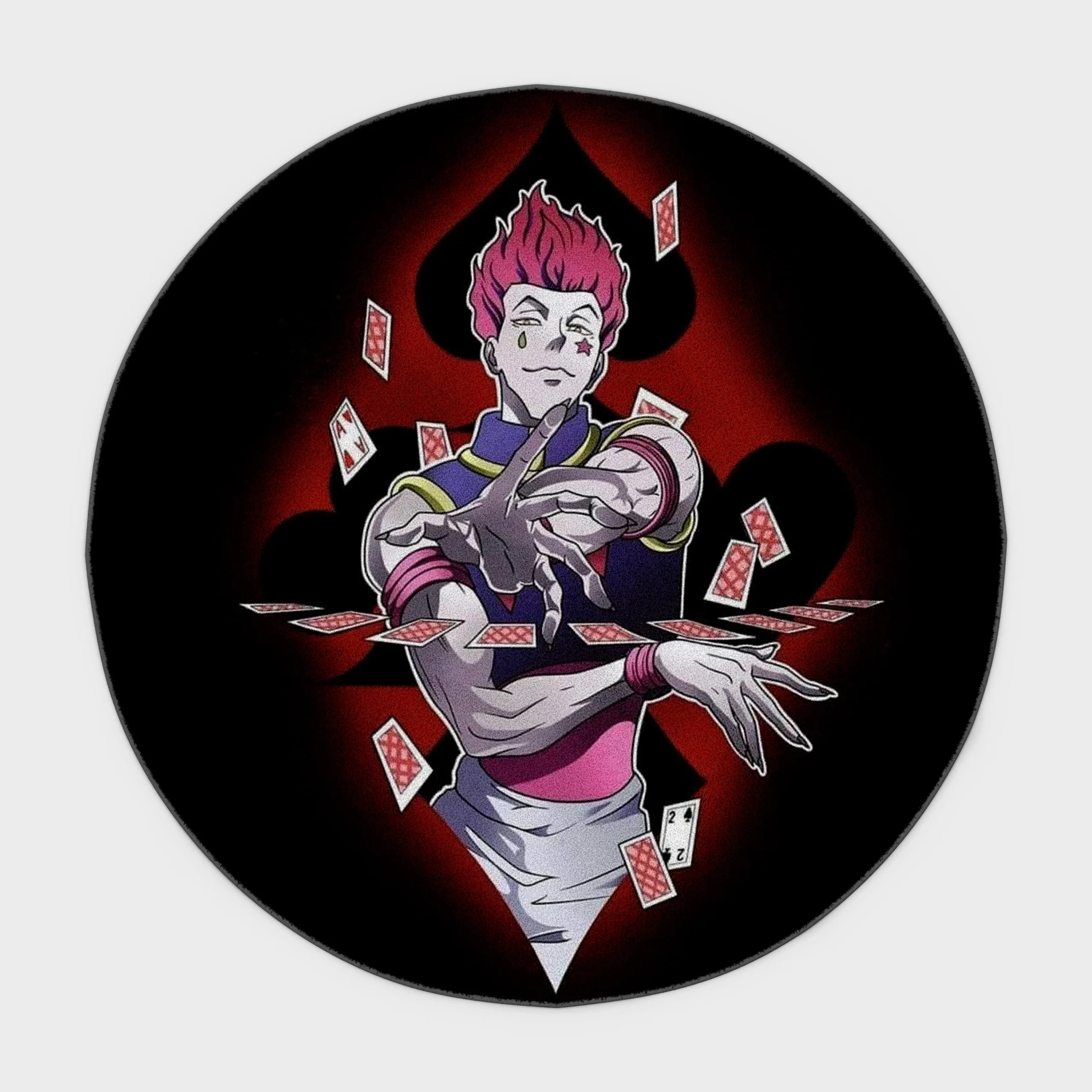 hxh-hisoka-round-rug-1-scaled Step into the mysterious world of *Hunter x Hunter* with this Hisoka round rug. Ideal for gaming rooms or as a fan gift, it adds an epic and charismatic touch to your decor.