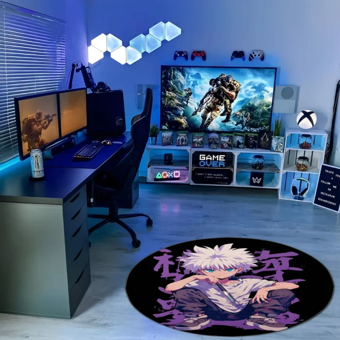 Killua Round Rug – Cute Rug for Kids Room or Gaming Setup Display - Image 3