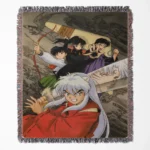 Inuyasha woven tapestry throw blanket, cozy home decor, room art, and perfect gift for fans of the classic anime Inuyasha.