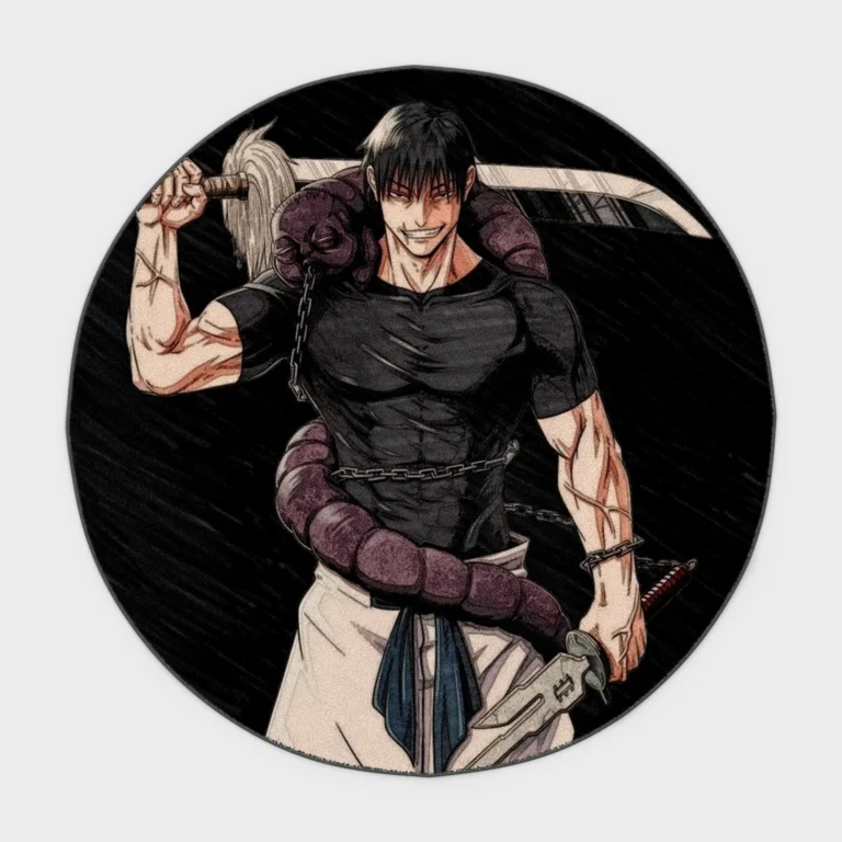 For fans of *Jujutsu Kaisen*, this Toji round rug is a unique addition to your fan setup or room display. It adds a distinctive and powerful vibe to your space.