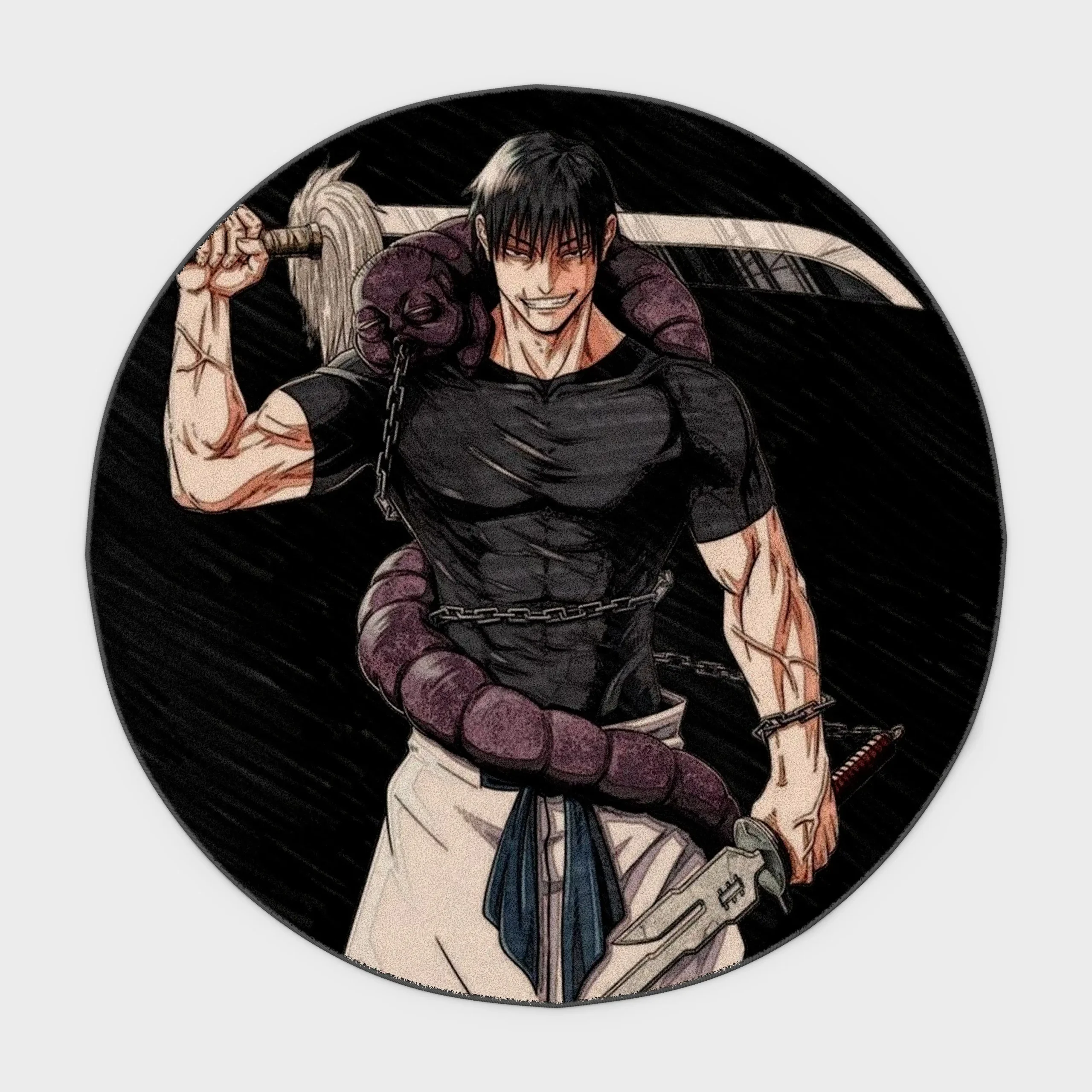 jjk-toji-fushiguro-round-rug-1-scaled For fans of *Jujutsu Kaisen*, this Toji round rug is a unique addition to your fan setup or room display. It adds a distinctive and powerful vibe to your space.