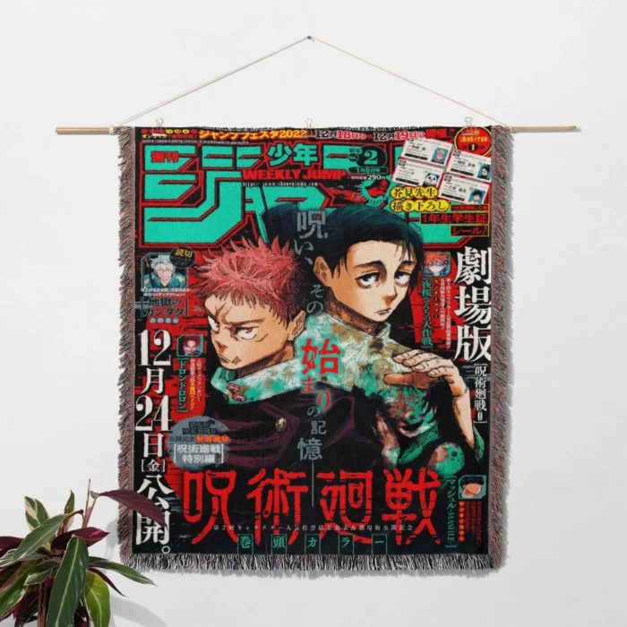 JJK Manga Cover Anime Woven Tapestry Throw Blanket – Wall Rug, Room & Home Decor, Perfect Anime Gift - Image 2