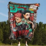JJK Manga Cover Anime Woven Tapestry Throw Blanket – Wall Rug, Room & Home Decor, Perfect Anime Gift - Image 4