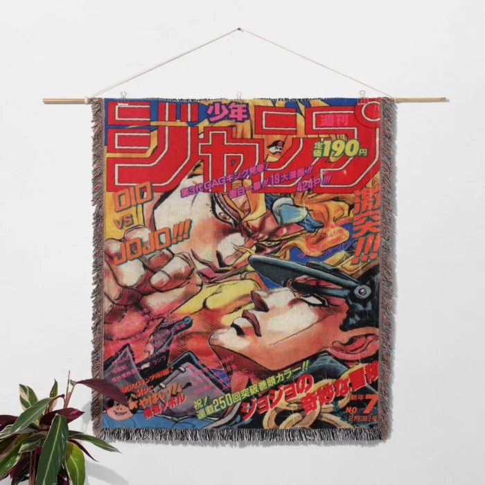 JoJo Manga Cover Adventure Anime Woven Tapestry Throw Blanket – Wall Rug, Room & Home Decor, Perfect Gift - Image 2