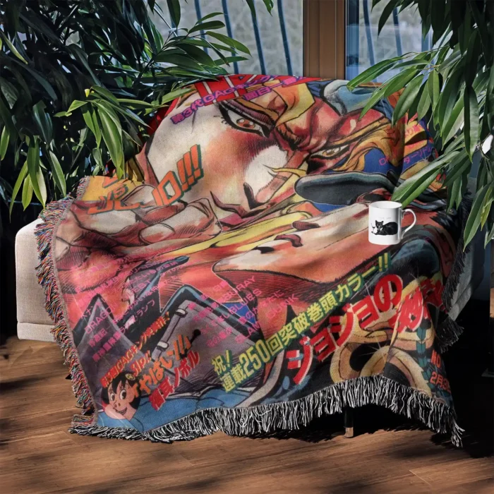 JoJo Manga Cover Adventure Anime Woven Tapestry Throw Blanket – Wall Rug, Room & Home Decor, Perfect Gift - Image 3