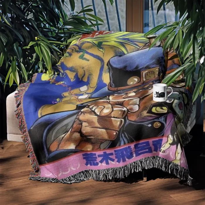 JoJo Manga Cover Adventure Woven Tapestry Throw Blanket – Collectible Room Decor, Wall Art & Home Accent - Image 3