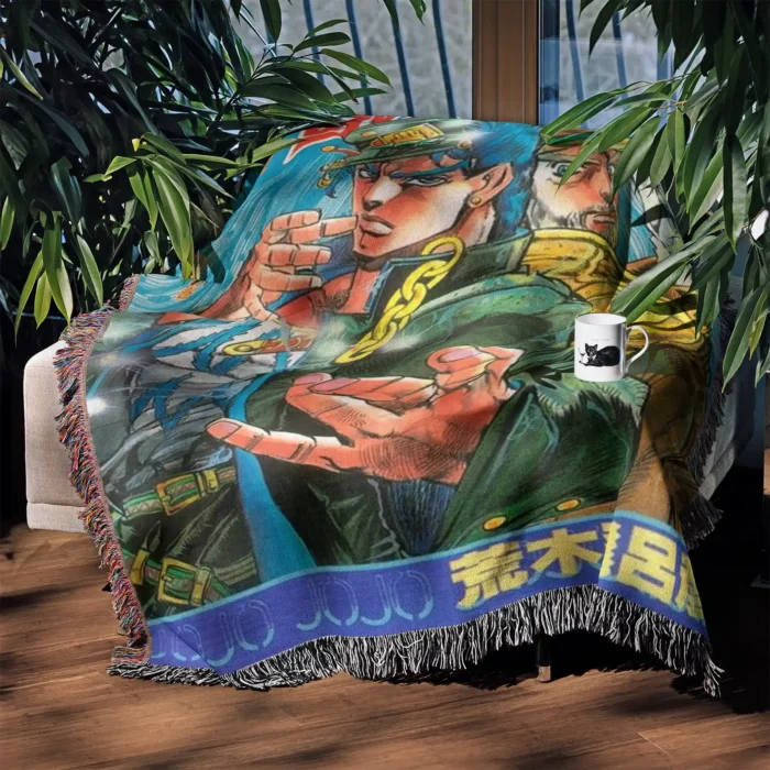 JoJo Manga Cover Adventure Woven Tapestry Throw Blanket – Stylish Gift, Room & Home Decor - Image 3