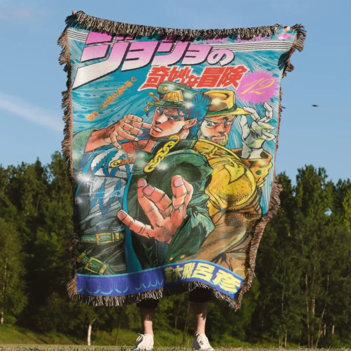 JoJo Manga Cover Adventure Woven Tapestry Throw Blanket – Stylish Gift, Room & Home Decor - Image 4