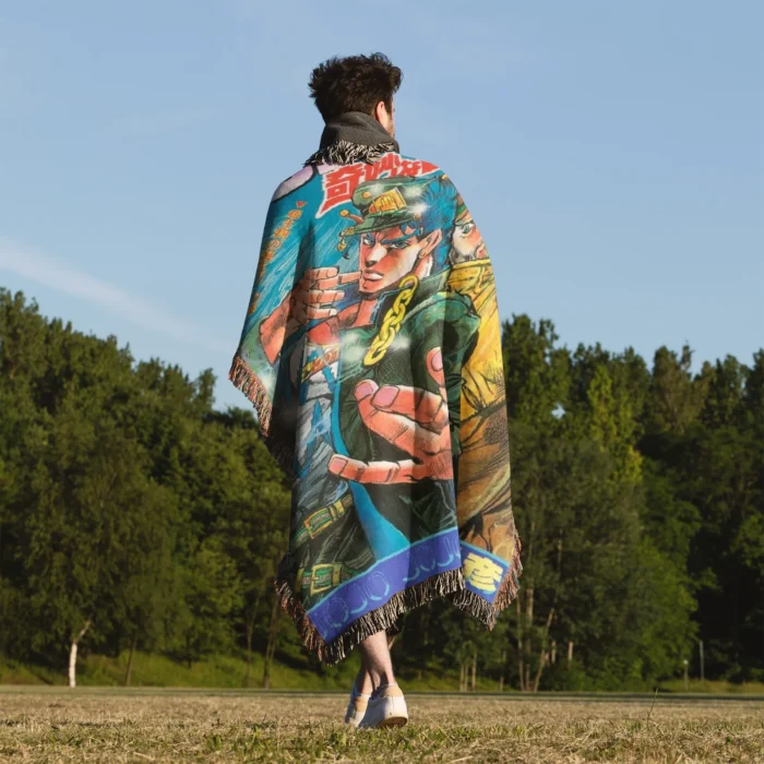JoJo Manga Cover Adventure Woven Tapestry Throw Blanket – Stylish Gift, Room & Home Decor - Image 5