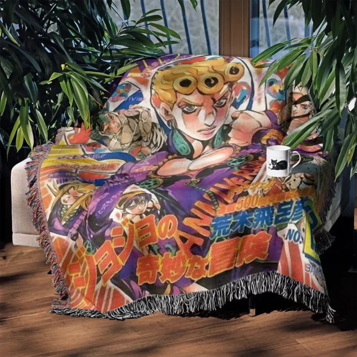 JoJo Manga Cover Adventure Woven Tapestry Throw Blanket – Iconic Wall Art, Room & Home Decor, Collectible Gift - Image 3