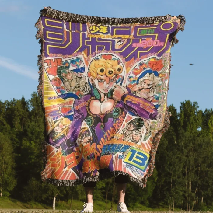 JoJo Manga Cover Adventure Woven Tapestry Throw Blanket – Iconic Wall Art, Room & Home Decor, Collectible Gift - Image 4