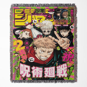 Jujutsu Kaisen woven tapestry throw blanket, dark wall art and room decor, ideal as a collectible gift for Jujutsu Kaisen fans.