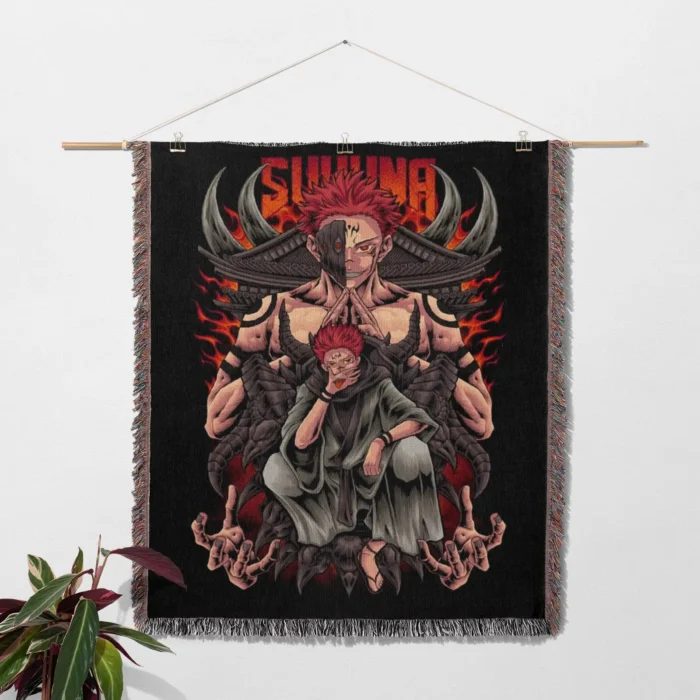 JJK Sukuna Woven Tapestry Throw Blanket – Cool Wall Art, Room & Home Decor, Bold Room Accent - Image 2