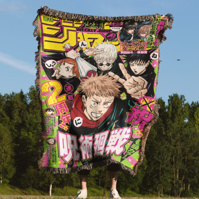 JJK Manga Cover Anime Woven Tapestry Throw Blanket – Vibrant Wall Art, Cozy Throw & Room Decor - Image 4