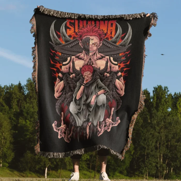 JJK Sukuna Woven Tapestry Throw Blanket – Cool Wall Art, Room & Home Decor, Bold Room Accent - Image 4