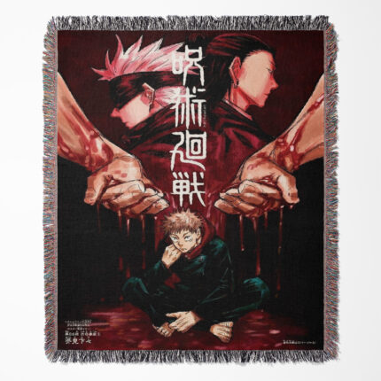 Jujutsu Kaisen woven tapestry throw blanket, iconic wall art and room decor, perfect for fans of Jujutsu Kaisen, bringing the anime’s supernatural world to your home.