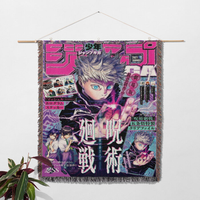JJK Satoru Gojo Anime Woven Tapestry Throw Blanket – Stylish Wall Rug, Room & Home Decor, Collectible Accent - Image 2