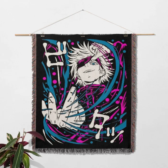 JJK Satoru Gojo Woven Tapestry Throw Blanket – Minimalist Throw, Room & Home Decor, Stylish Accent - Image 2