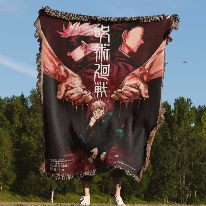 JJK Manga Cover Anime Woven Tapestry Throw Blanket – Iconic Home Accent, Room & Wall Decor, Otaku Gift - Image 4