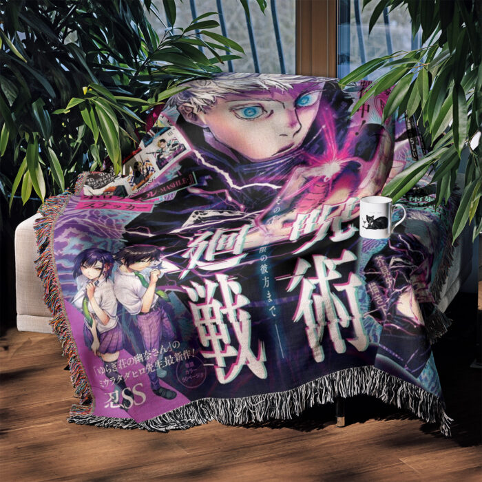 JJK Satoru Gojo Anime Woven Tapestry Throw Blanket – Stylish Wall Rug, Room & Home Decor, Collectible Accent - Image 3