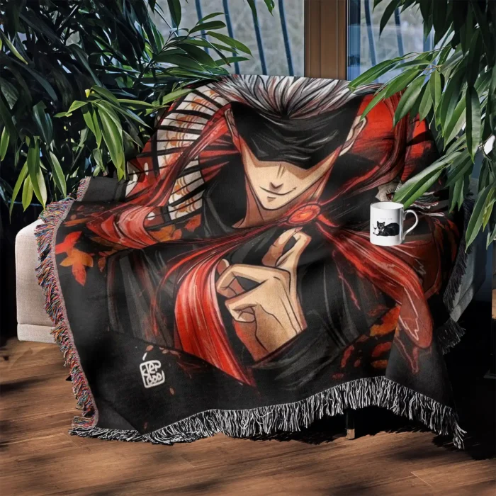 JJK Satoru Gojo Woven Tapestry Throw Blanket – Unique Wall Hanging, Room & Home Decor, Collectible Gift - Image 3