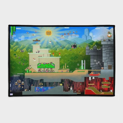 Relive the classic arcade era with this Mario retro rug. Ideal for kids' rooms or classic game room decor, it brings the nostalgic feel of Mario's adventures to your space.