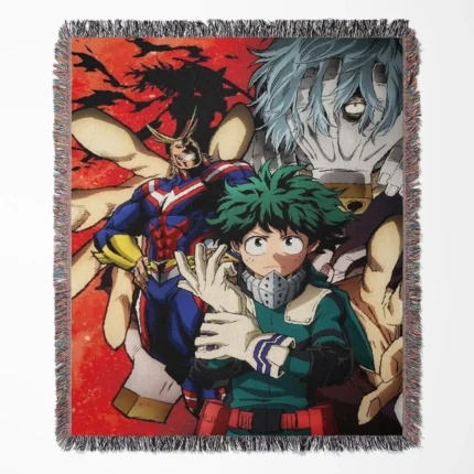 MHA woven tapestry throw blanket, unique collectible room decor, wall art, and home accent, perfect for My Hero Academia fans.