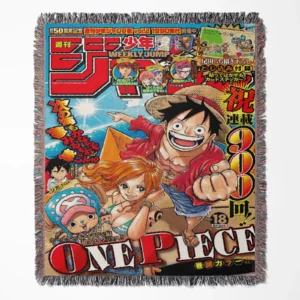 One Piece Manga woven tapestry throw blanket, featuring colorful wall rug design and cozy room decor, making it an excellent gift for anime and manga lovers.