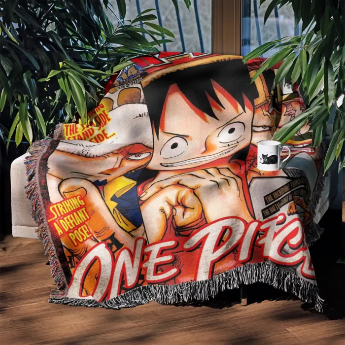 OP Manga Cover Anime Woven Tapestry Throw Blanket – Unique Room Accent, Wall Art & Home Decor - Image 3