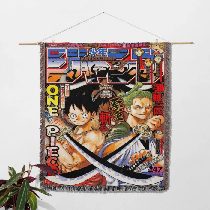 OP Manga Cover Anime Woven Tapestry Throw Blanket – Cozy Home Decor, Wall Rug & Room Accent - Image 2