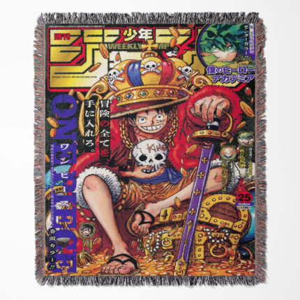 One Piece woven tapestry throw blanket, stylish wall art and room decor, ideal as a gift for any fan of the One Piece universe.