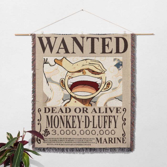 OP Luffy Wanted Poster Woven Tapestry Throw Blanket – Bold Wall Art, Room & Home Decor, Cozy Throw - Image 2