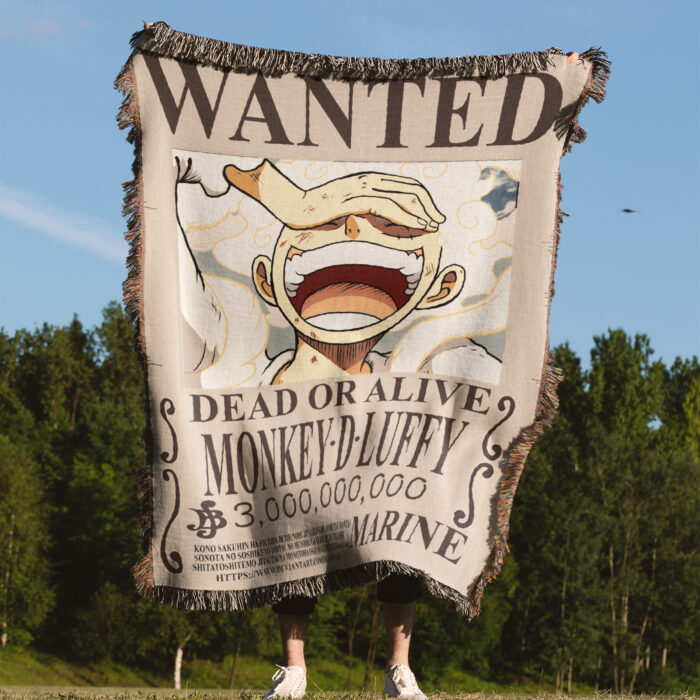 OP Luffy Wanted Poster Woven Tapestry Throw Blanket – Bold Wall Art, Room & Home Decor, Cozy Throw - Image 4