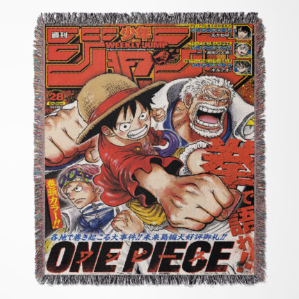 One Piece woven tapestry throw blanket, iconic room decor and wall art, perfect as a collectible piece for fans of the One Piece world.