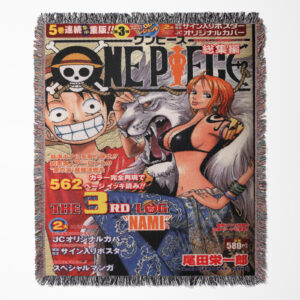 One Piece woven tapestry throw blanket, bold wall art and room decor, a perfect accent piece for fans of the legendary One Piece series.