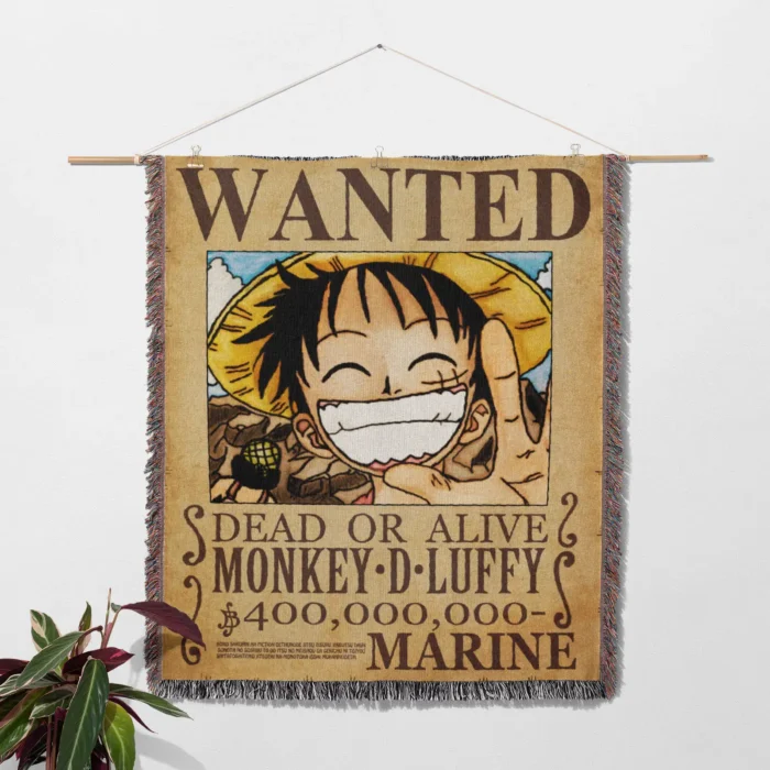 OP Luffy Wanted Woven Tapestry Throw Blanket – Iconic Wall Rug, Room & Home Decor, Perfect Gift - Image 2