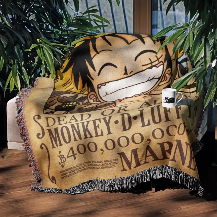 OP Luffy Wanted Woven Tapestry Throw Blanket – Iconic Wall Rug, Room & Home Decor, Perfect Gift - Image 3